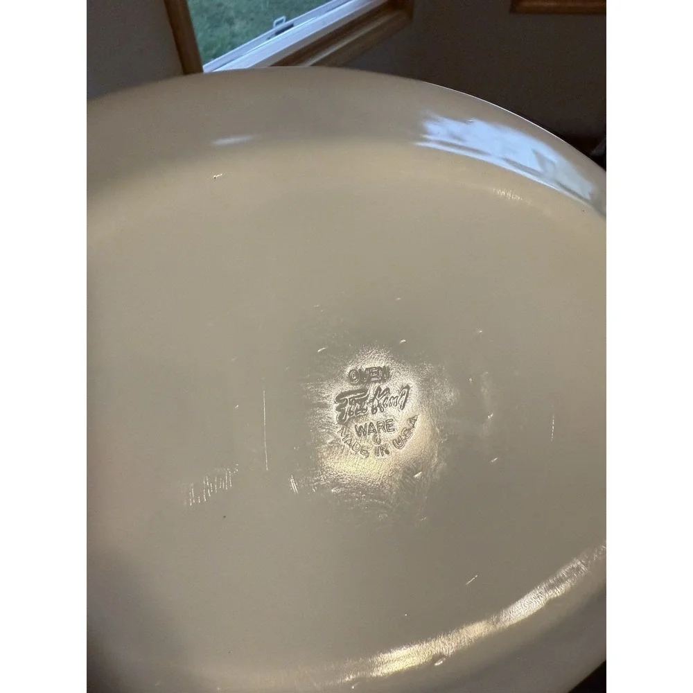 Vintage Anchor Hocking Fire King Milk Glass Gold Rim Swirl Oval Platter 12x9